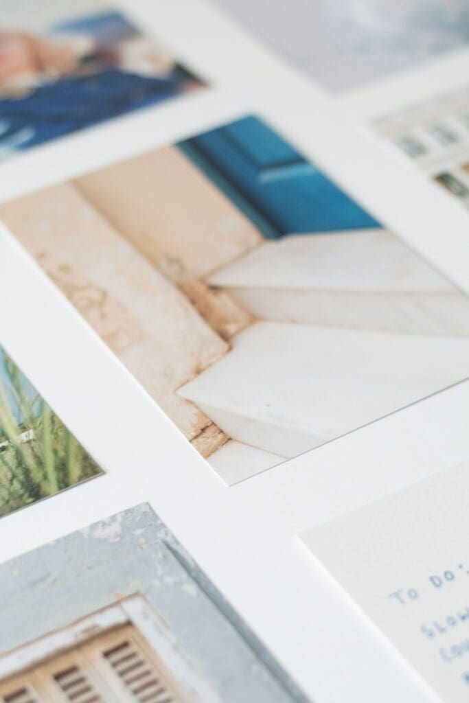 Various travel images with a matte frame.