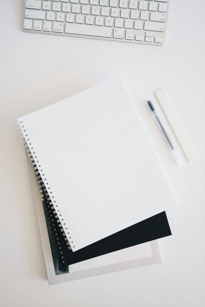 Blank journal sitting on a desk.